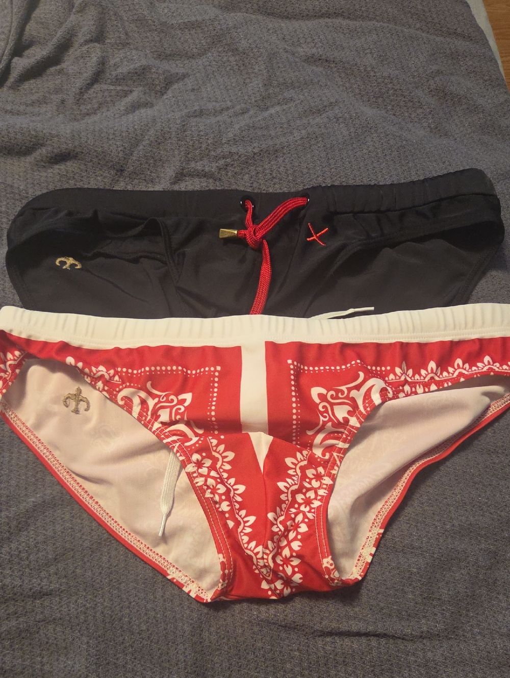 Two-Pack Marcruse Men’s Swim Briefs - Black & Red Bandana Print